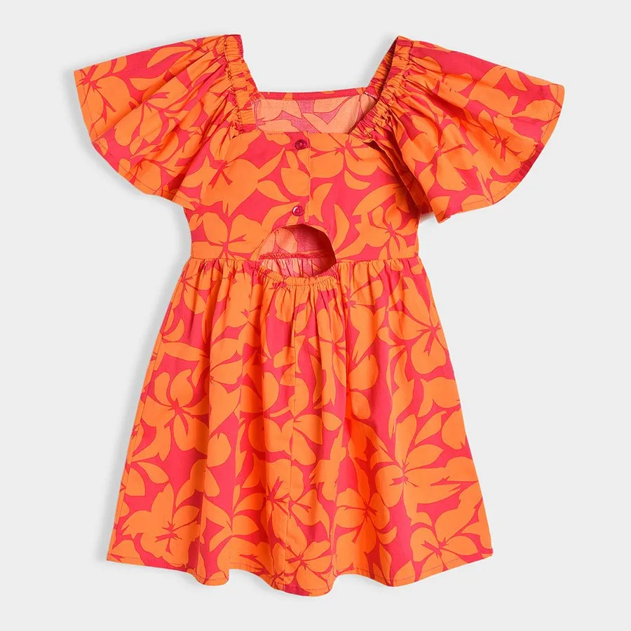 Bloom Woven Printed Dress Orange for Girl