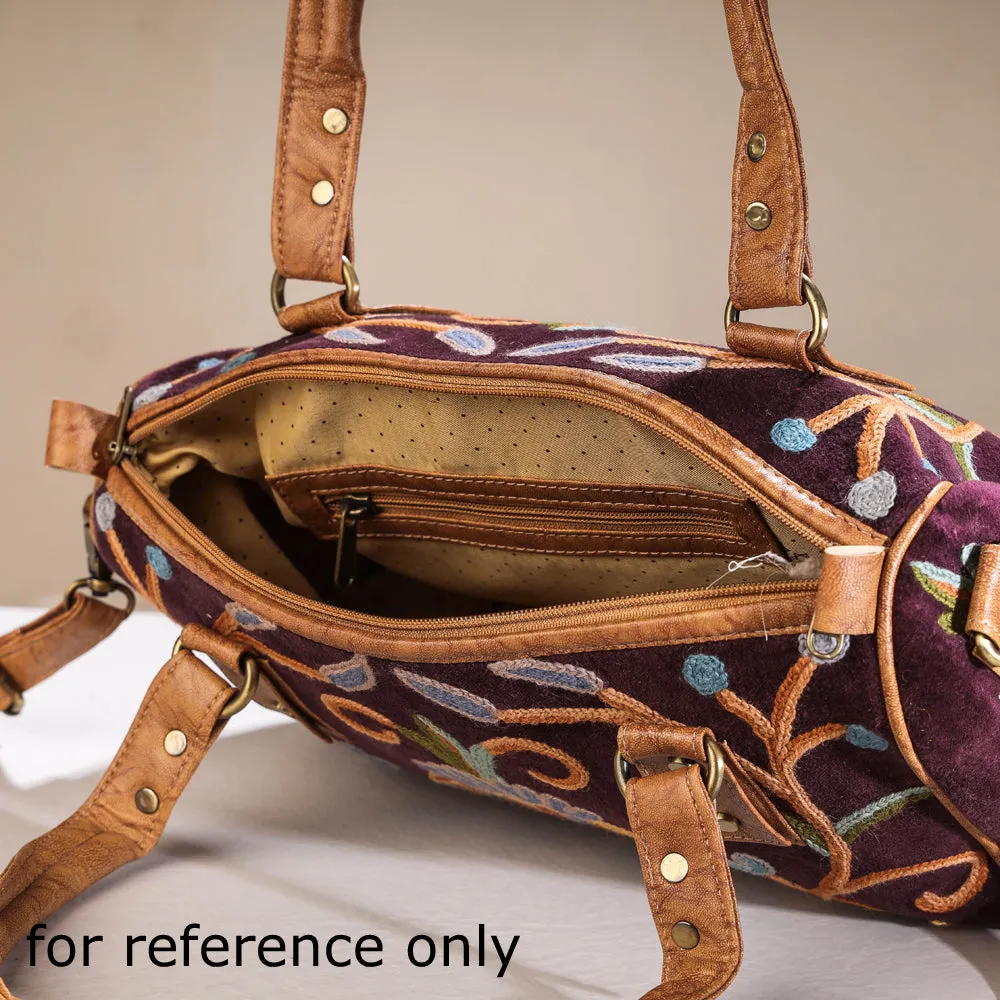 Yellow - Original Crewel Hand Embroidered Hand Bag with Leather Handle